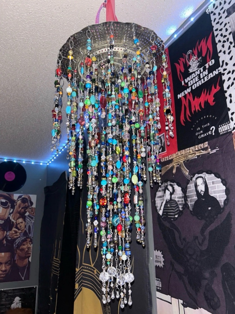 Handmade Multicolor Beaded Chandelier – Bohemian Hanging Wall Art